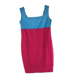 Pinko Reversible Sleeveless Dress With Square Neckline In Blue/Fuchsia & Black